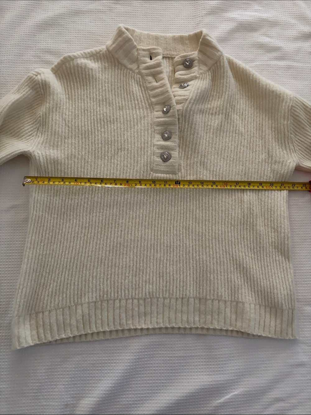 Talbots Cream Ribbed Button-Placket Sweater size LP - Picture 8 of 9